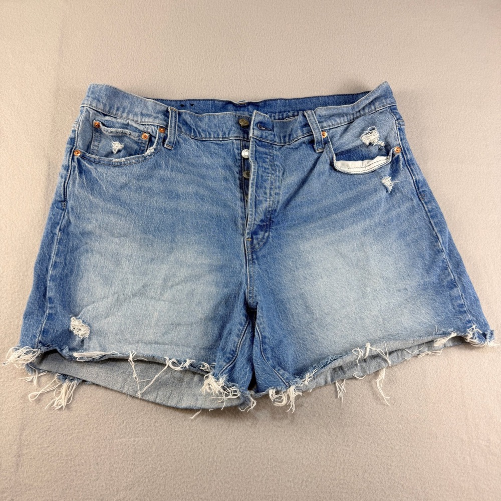 Gap Womens 35 Cheeky Midi High Rise Distressed Denim Shorts Light Wash Blue